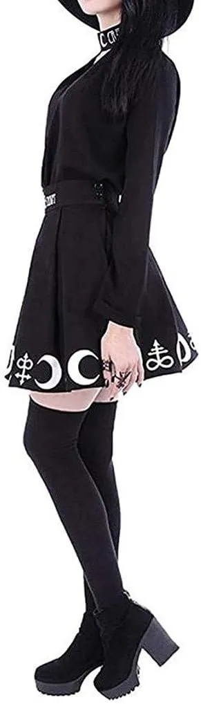 Skirts for Women Trendy Gothic Punk Skirts Witchcraft Moon Spell Symbols Pleated Cheer Mini Skirt Women High