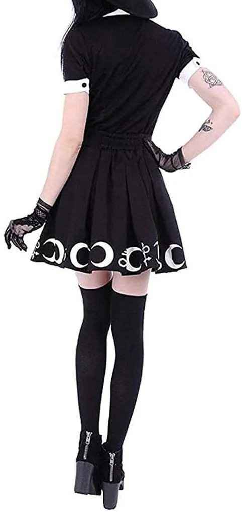 Skirts for Women Trendy Gothic Punk Skirts Witchcraft Moon Spell Symbols Pleated Cheer Mini Skirt Women High