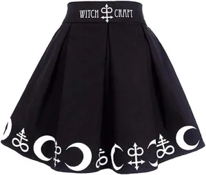 Skirts for Women Trendy Gothic Punk Skirts Witchcraft Moon Spell Symbols Pleated Cheer Mini Skirt Women High