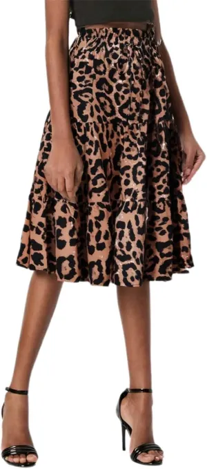 Skirts for Women Trendy Leopard Print Pleated High Elastic Waist A-Line Knee Length Casual Vacation Skirts Streetwear