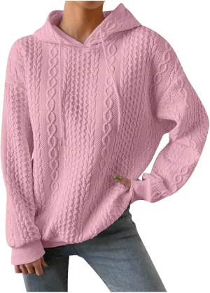 slqdgmryz Oversized Hoodies for Women Plus Size Cable Knit Sweater Loose Fit Drawstring Comfort Hoodie Preppy Sweatshirt