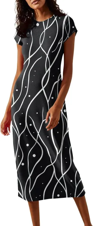 Spring Dresses for Curvy Women Short Sleeve Tshirt Garden Party Dress Casual Crewneck Beach Long Maxi Dresses
