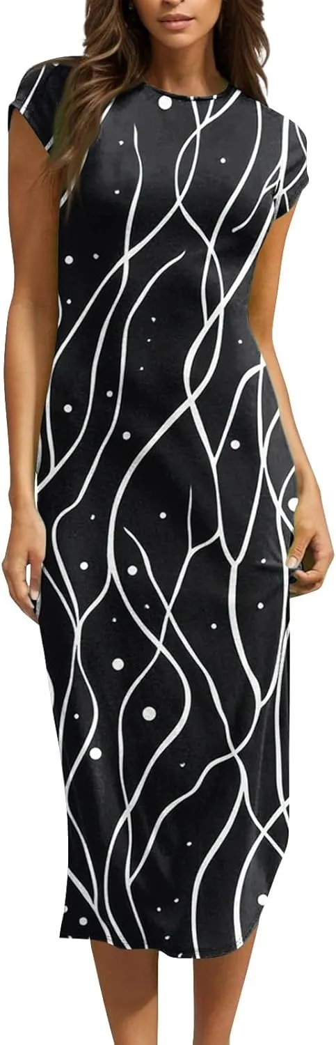 Spring Dresses for Curvy Women Short Sleeve Tshirt Garden Party Dress Casual Crewneck Beach Long Maxi Dresses