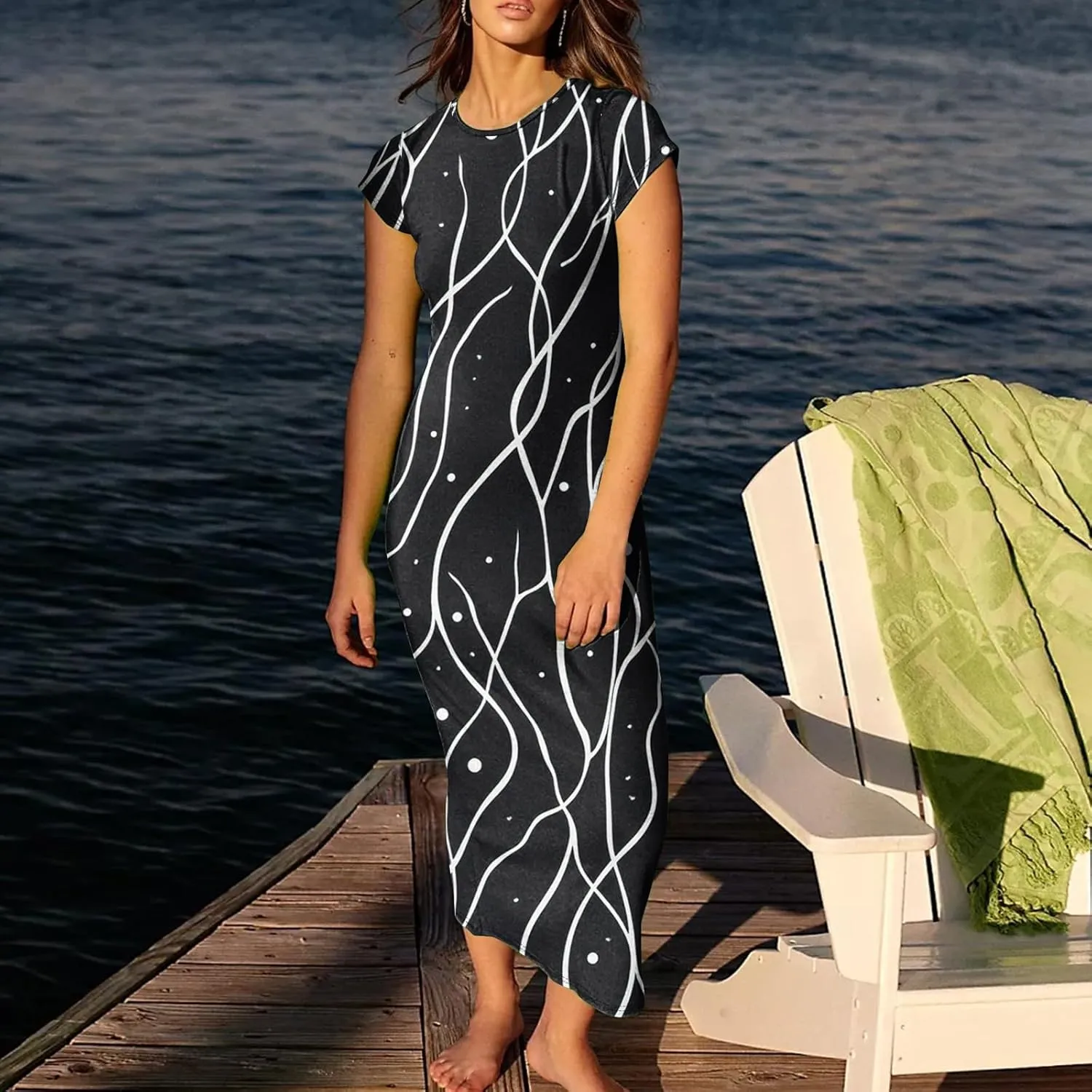 Spring Dresses for Curvy Women Short Sleeve Tshirt Garden Party Dress Casual Crewneck Beach Long Maxi Dresses