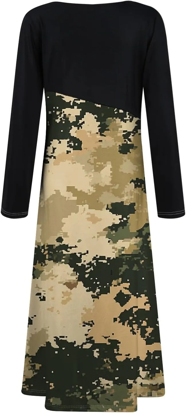 Spring Dresses for Women 2025 V Neck Long Sleeve Midi Casual Flowy Work Vacation Holiday Cruise Dress