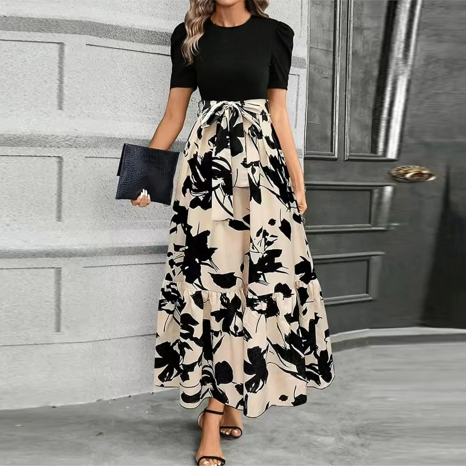 Spring Dresses for Women 2025,Wedding Guest Summer Wrap Dress for Women Patchwork Womens Easter Dresses Formal
