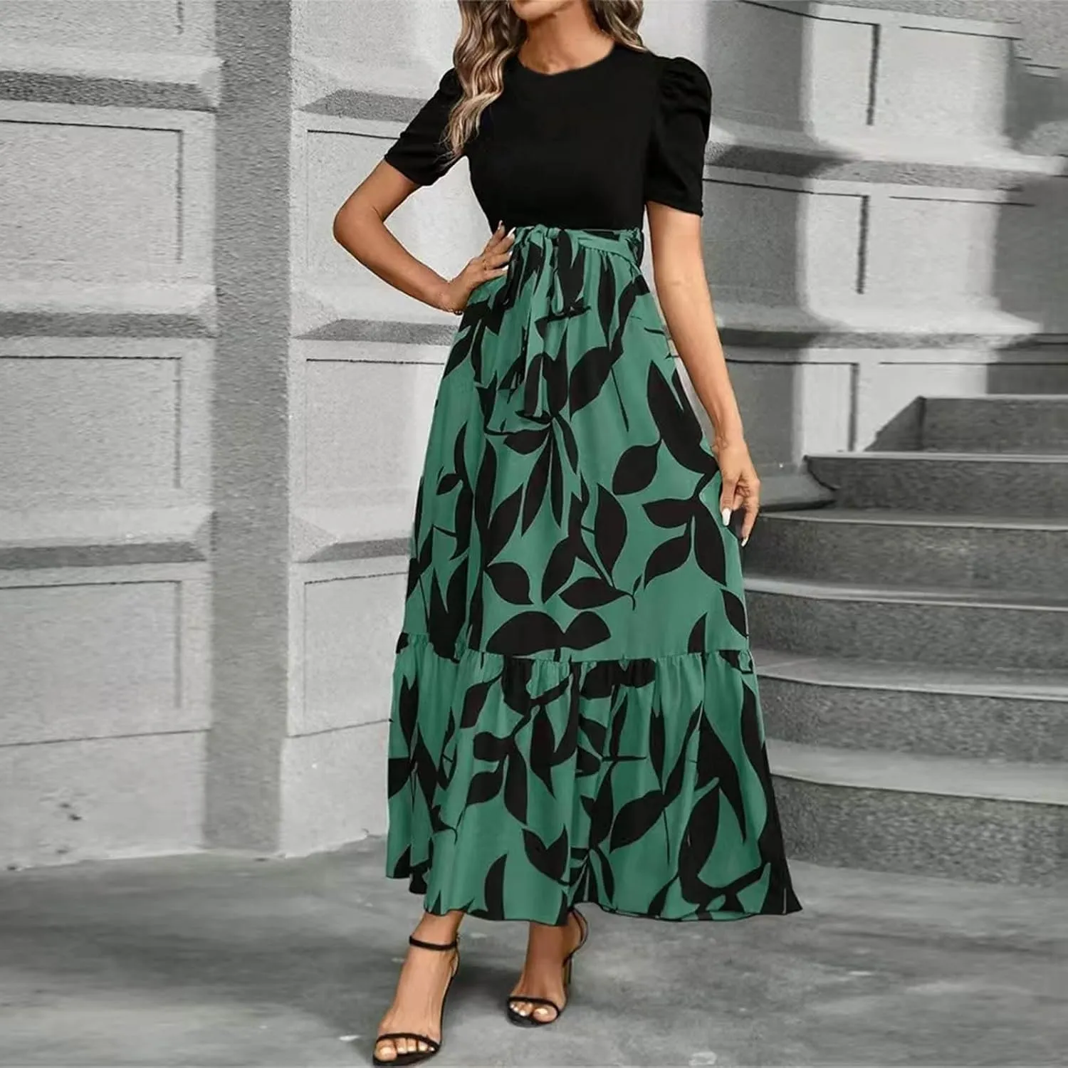 Spring Dresses for Women 2025,Wedding Guest Summer Wrap Dress for Women Patchwork Womens Easter Dresses Formal
