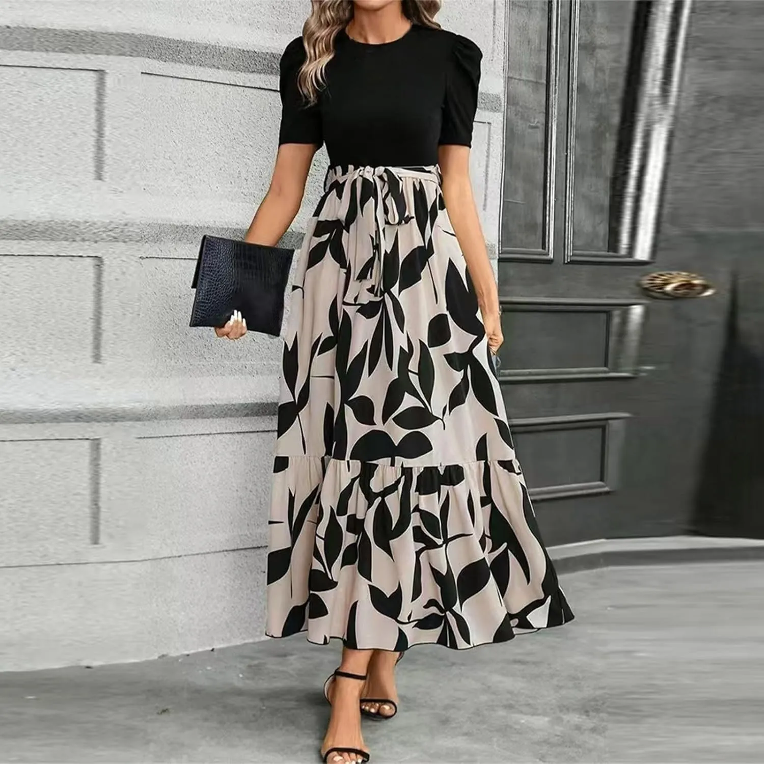 Spring Dresses for Women 2025,Wedding Guest Summer Wrap Dress for Women Patchwork Womens Easter Dresses Formal