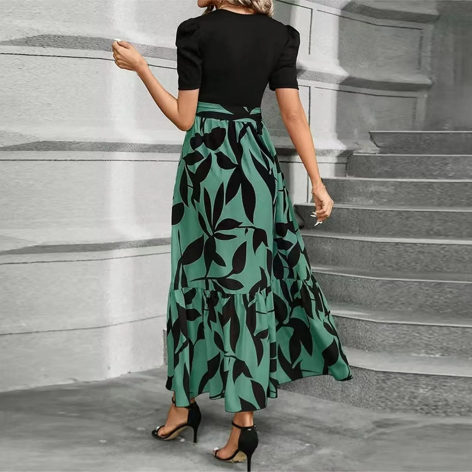 Spring Dresses for Women 2025,Wedding Guest Summer Wrap Dress for Women Patchwork Womens Easter Dresses Formal