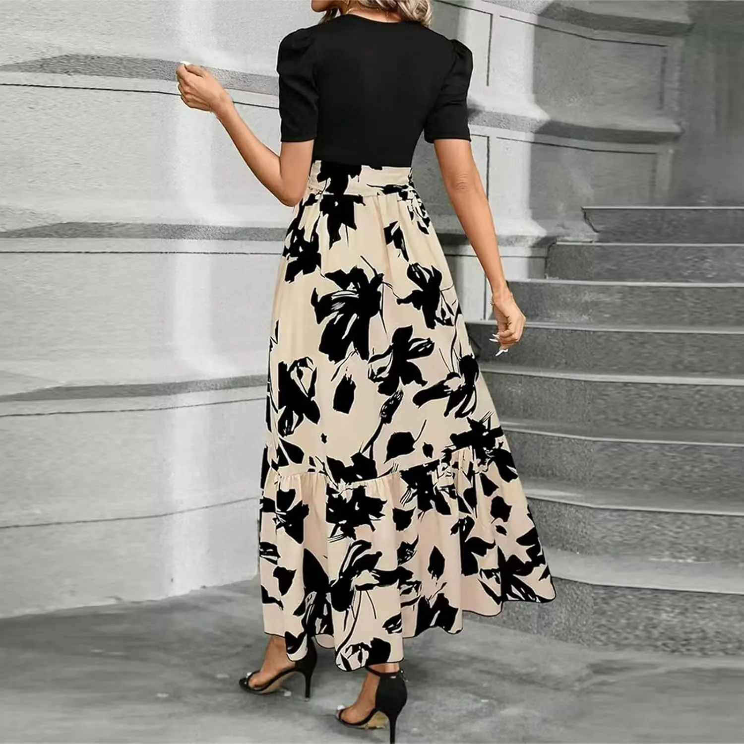 Spring Dresses for Women 2025,Wedding Guest Summer Wrap Dress for Women Patchwork Womens Easter Dresses Formal