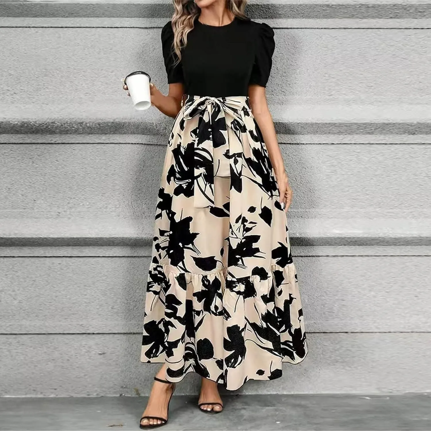 Spring Dresses for Women 2025,Wedding Guest Summer Wrap Dress for Women Patchwork Womens Easter Dresses Formal
