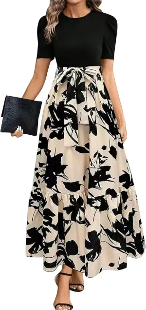 Spring Dresses for Women 2025,Wedding Guest Summer Wrap Dress for Women Patchwork Womens Easter Dresses Formal