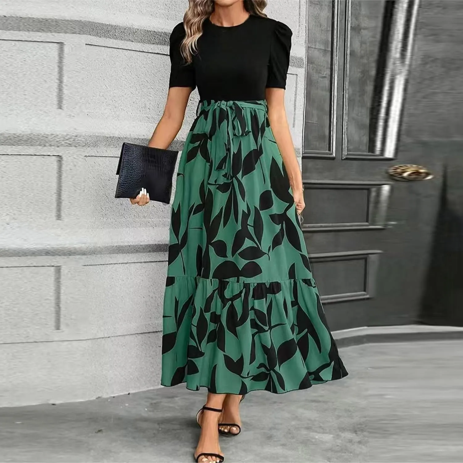 Spring Dresses for Women 2025,Wedding Guest Summer Wrap Dress for Women Patchwork Womens Easter Dresses Formal
