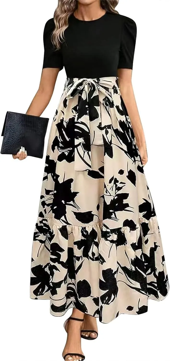Spring Dresses for Women 2025,Wedding Guest Summer Wrap Dress for Women Patchwork Womens Easter Dresses Formal