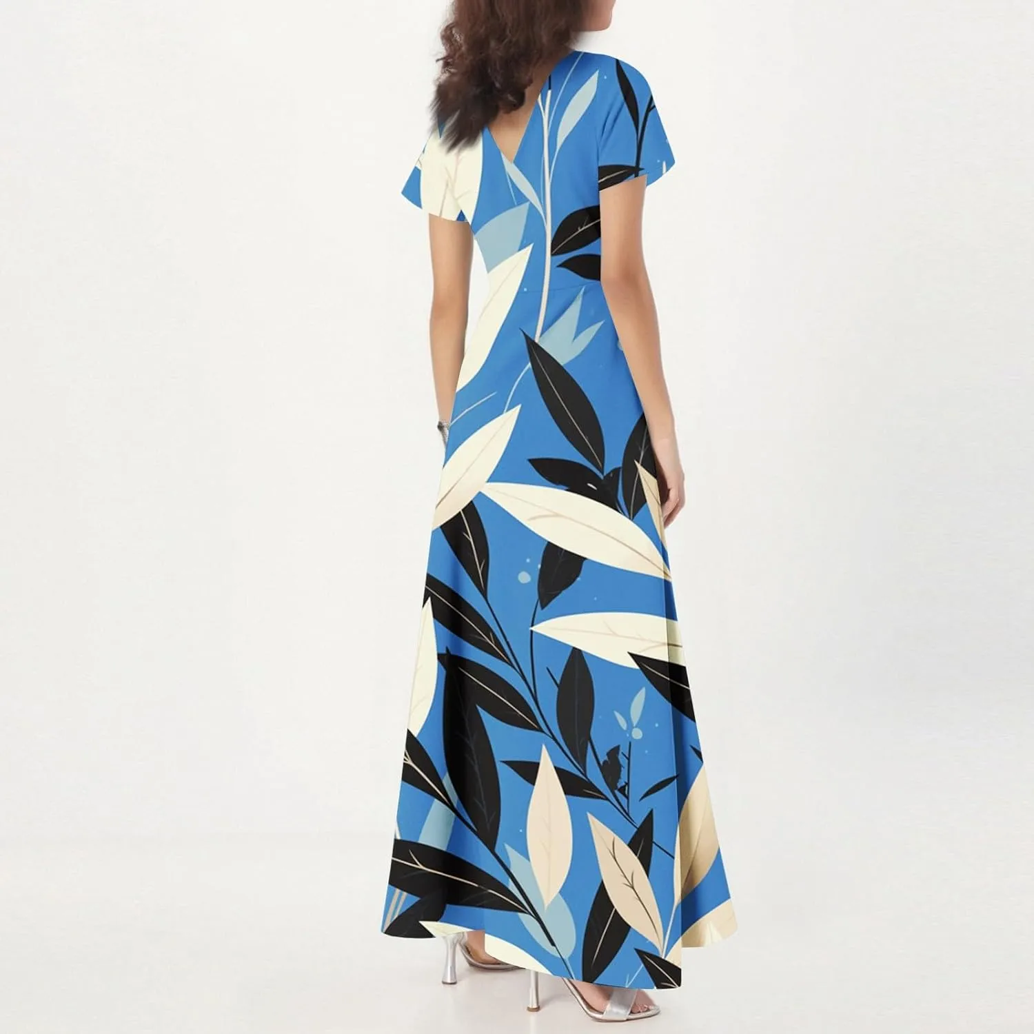 Spring Dresses,Flowy Floral Maxi Dress Short Sleeve Wedding Guest Trendy Women's Casual Dresses