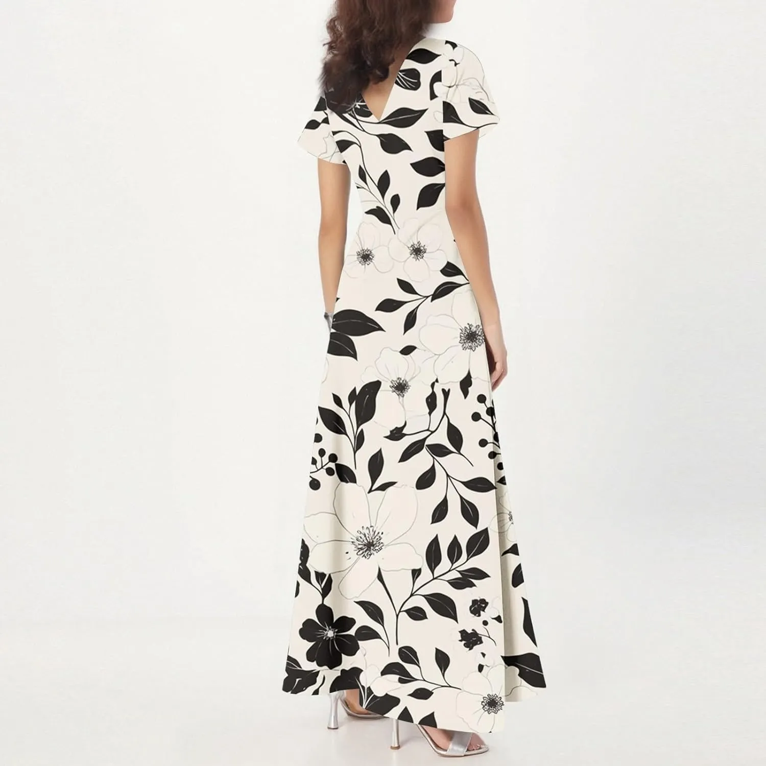 Spring Dresses,Flowy Floral Maxi Dress Short Sleeve Wedding Guest Trendy Women's Casual Dresses