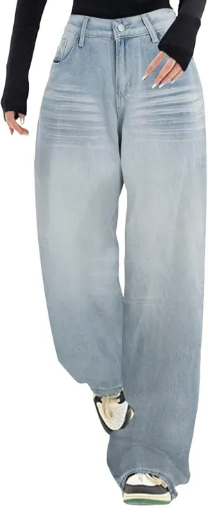 Straight Leg Jeans for Women High Waisted Boyfried Denim Pants Ripped Distressed with Pockets Baggy Jean Trousers