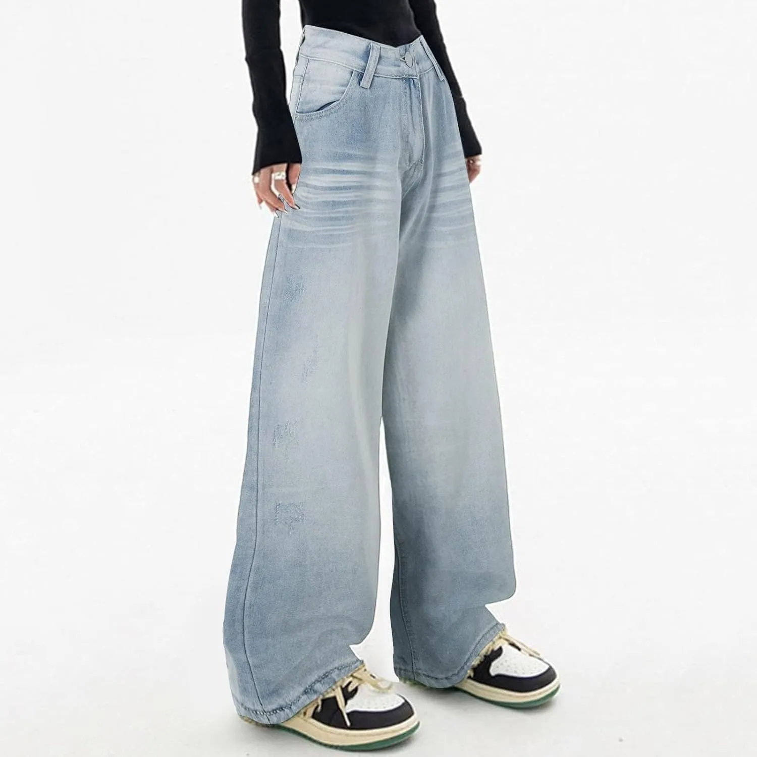 Straight Leg Jeans for Women High Waisted Boyfried Denim Pants Ripped Distressed with Pockets Baggy Jean Trousers