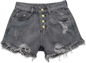 Stretch Denim Shorts Women High Waisted Summer Jeans Shorts with Pockets Four Buttons Beach Vacation Womens Clothing