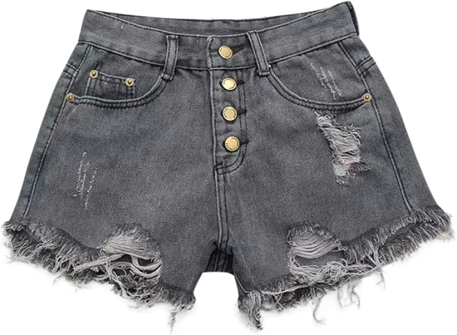 Stretch Denim Shorts Women High Waisted Summer Jeans Shorts with Pockets Four Buttons Beach Vacation Womens Clothing