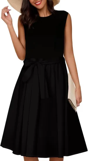 Summer Beach Floral Dresses for Women A line Sleeveless Wide Strap High Waist Midi Tank Dress