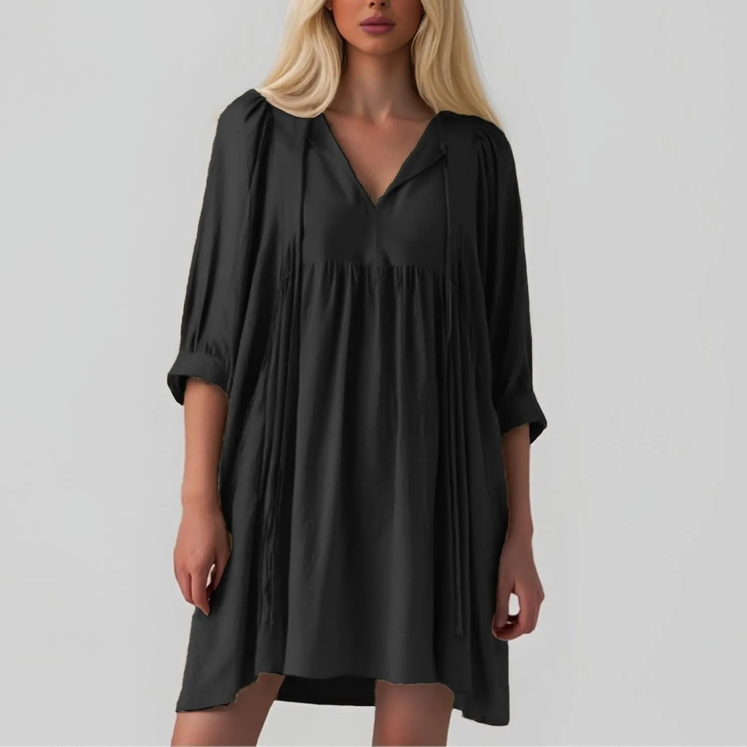 Summer Dresses for Women 2025 3/4 Sleeve Oversized Dress Loose V Neck Flowy Sundresses High Waisted Vacation Dresses