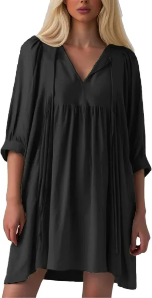 Summer Dresses for Women 2025 3/4 Sleeve Oversized Dress Loose V Neck Flowy Sundresses High Waisted Vacation Dresses
