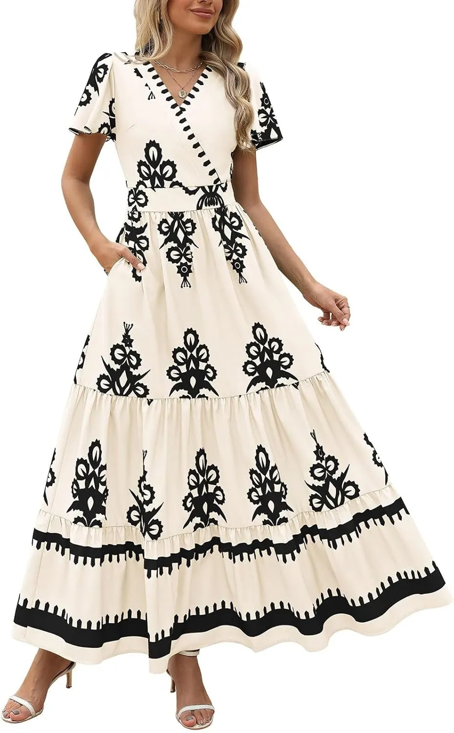 Summer Dresses for Women 2025 Boho Maxi Dress Beach Vacation Casual Smocked A Line Sundress with Pockets
