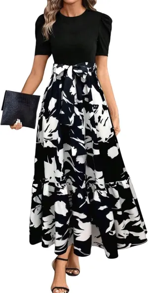 Summer Dresses for Women 2025 Business Casual Flowy Maxi Sun Dress Elegant Loose A Line Sundress