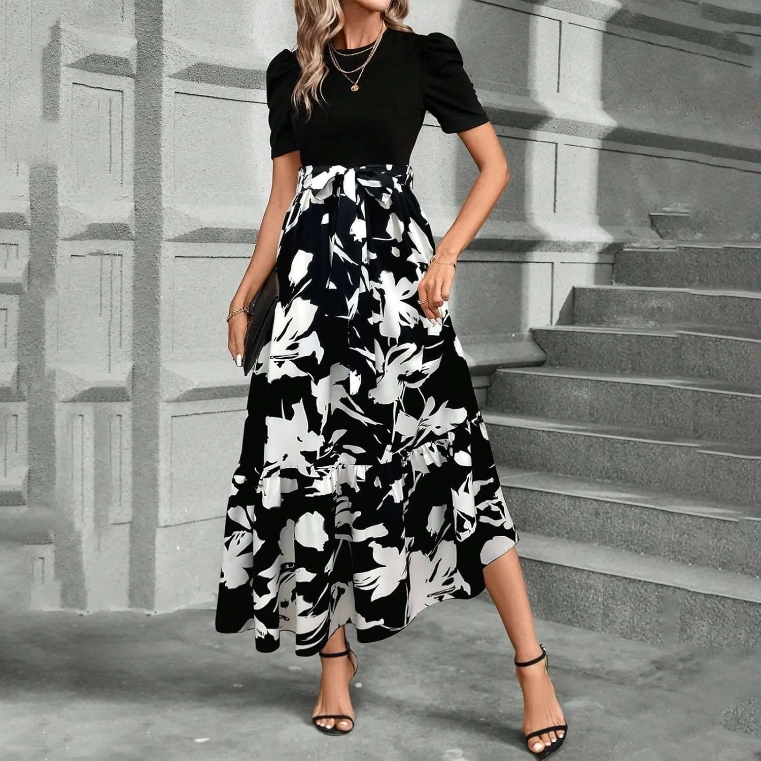Summer Dresses for Women 2025 Business Casual Flowy Maxi Sun Dress Elegant Loose A Line Sundress