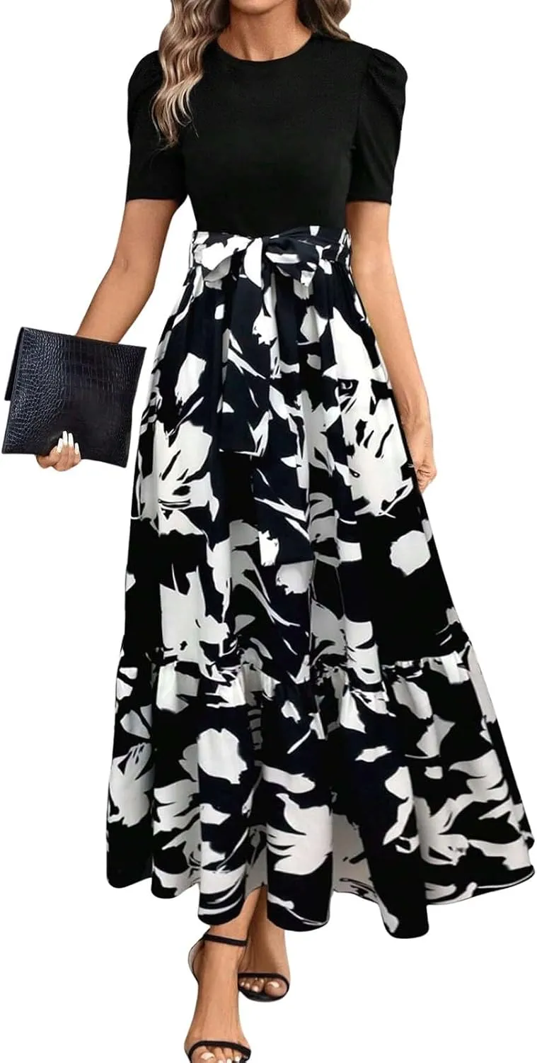 Summer Dresses for Women 2025 Business Casual Flowy Maxi Sun Dress Elegant Loose A Line Sundress