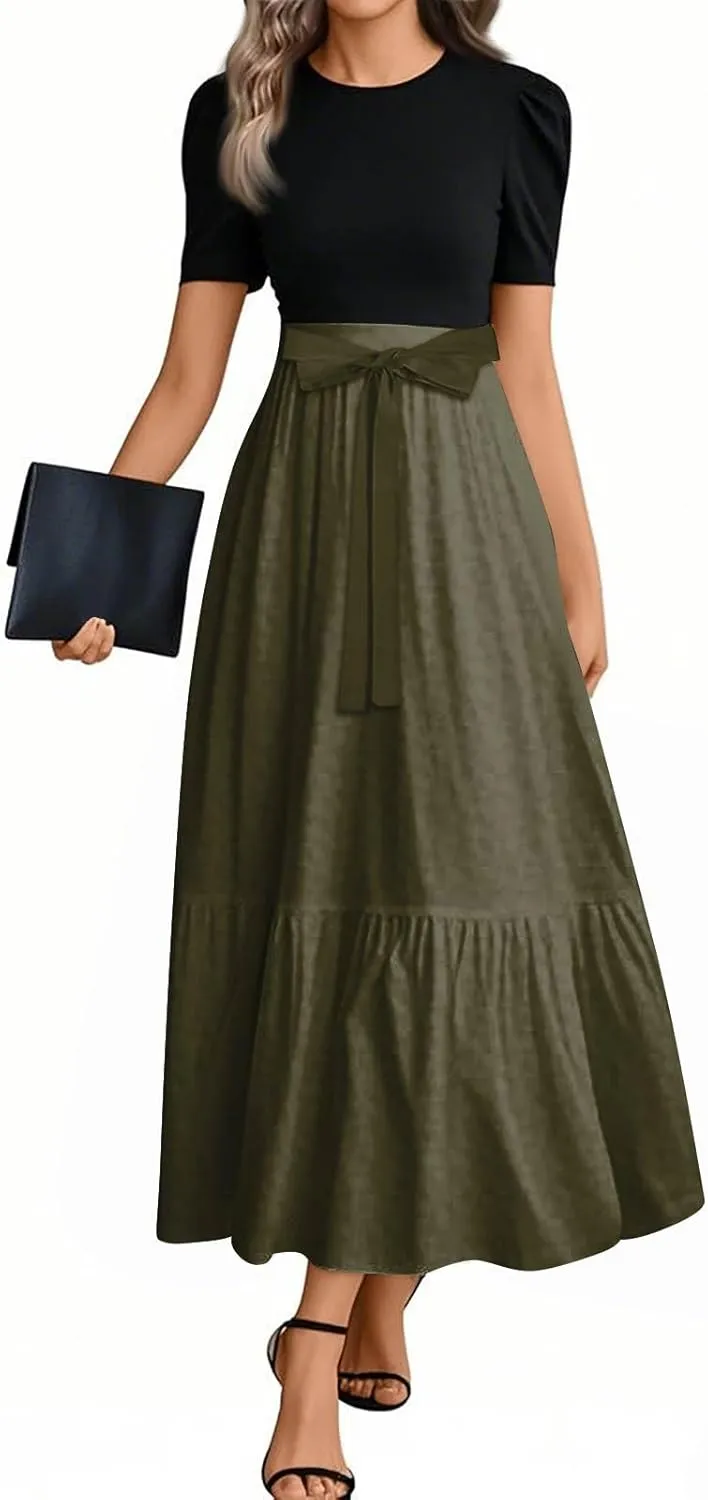 Summer Dresses for Women 2025 Elegant Classy Short Sleeve Wedding Guest Dress Work Wrap Empire Waist A Line Sundress