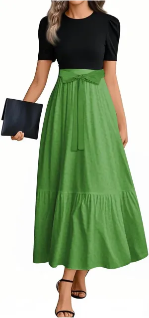 Summer Dresses for Women 2025 Elegant Classy Short Sleeve Wedding Guest Dress Work Wrap Empire Waist A Line Sundress