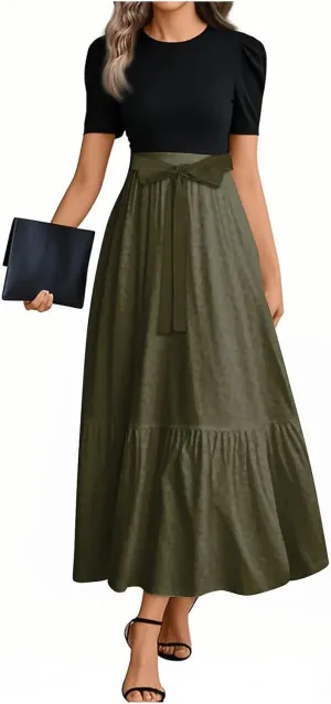 Summer Dresses for Women 2025 Elegant Classy Short Sleeve Wedding Guest Dress Work Wrap Empire Waist A Line Sundress