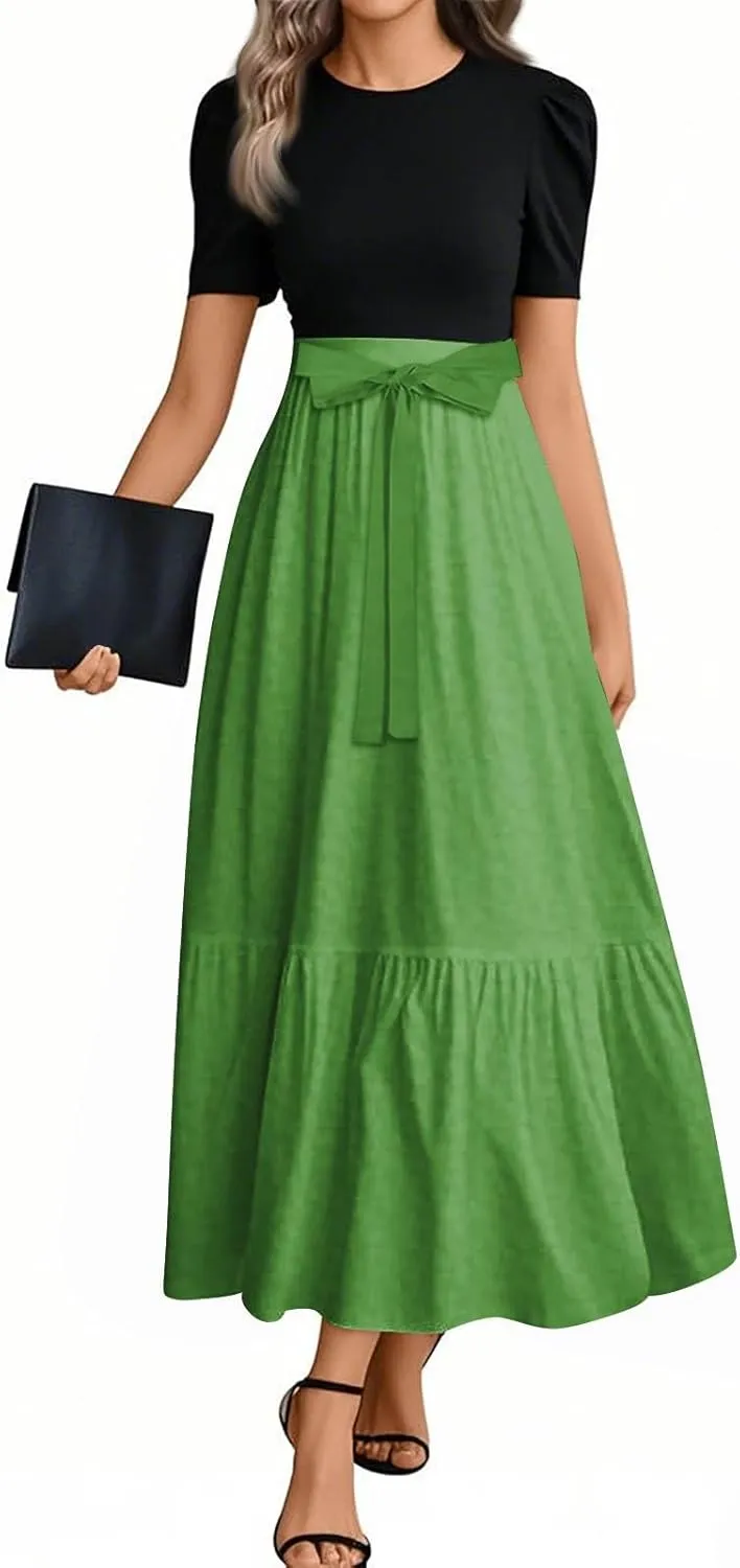 Summer Dresses for Women 2025 Elegant Classy Short Sleeve Wedding Guest Dress Work Wrap Empire Waist A Line Sundress