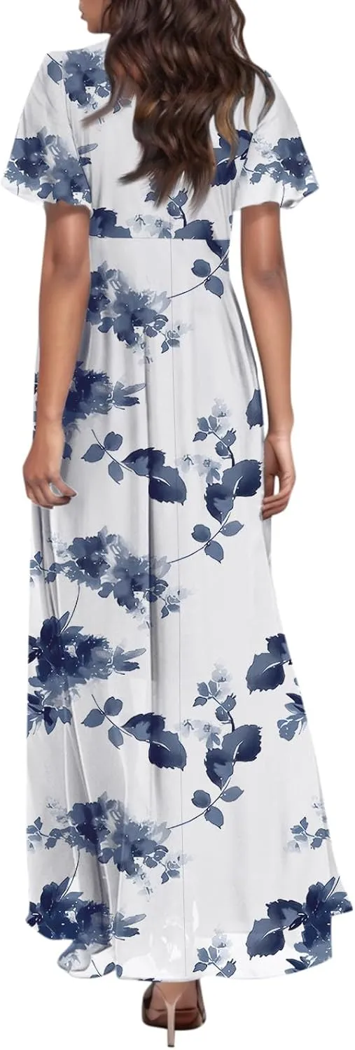 Summer Dresses for Women 2025,Elegant Chiffon Floral Boho Dress Semi Wedding Guest Dresses Floral Church Dress