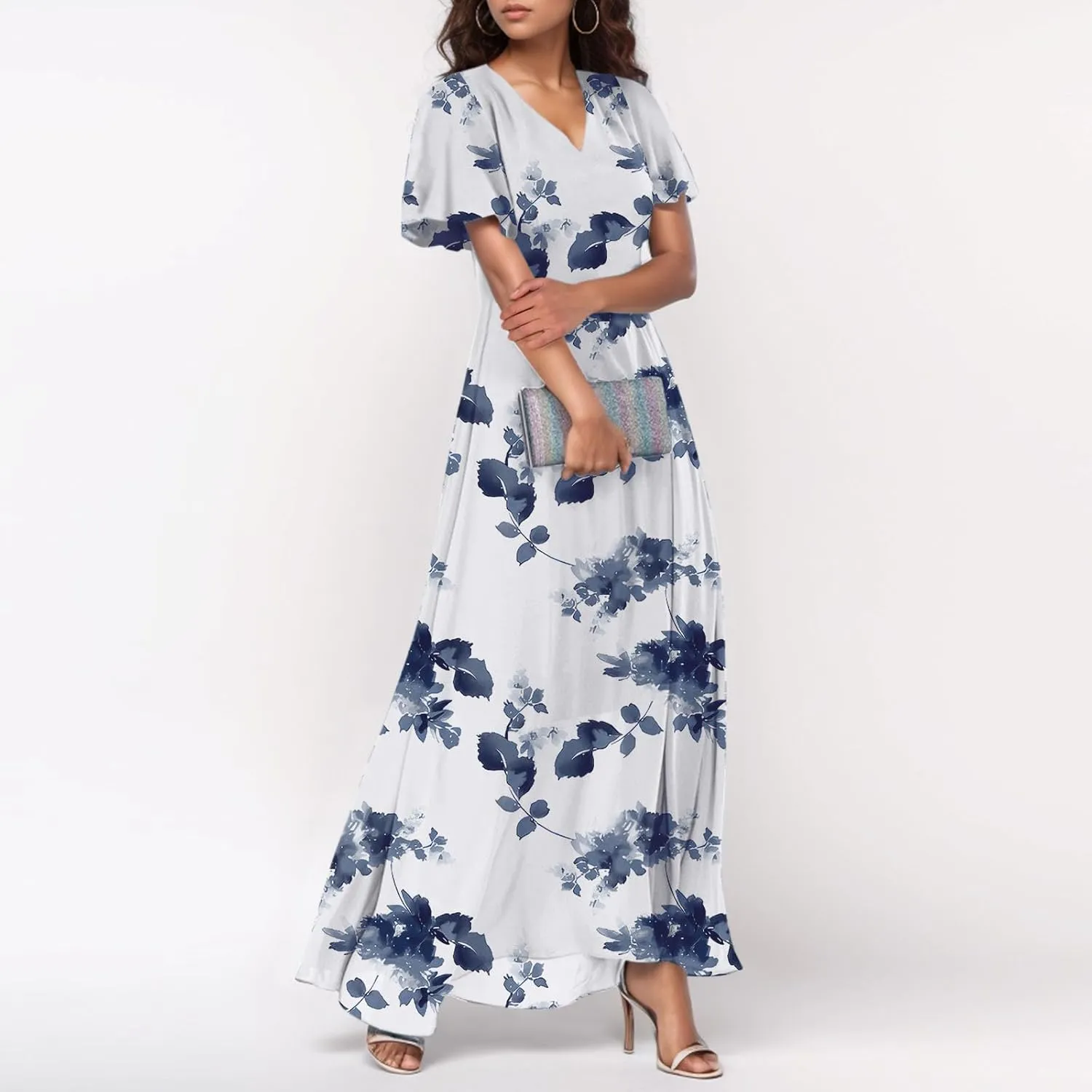 Summer Dresses for Women 2025,Elegant Chiffon Floral Boho Dress Semi Wedding Guest Dresses Floral Church Dress