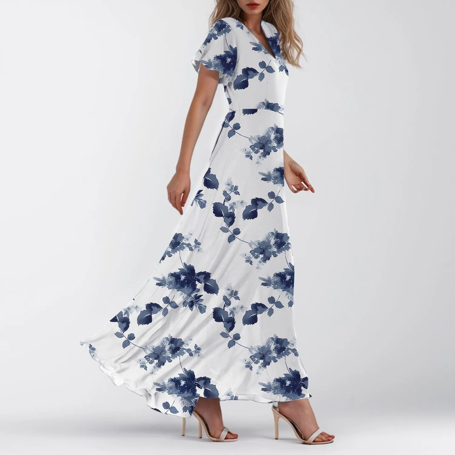 Summer Dresses for Women 2025,Elegant Chiffon Floral Boho Dress Semi Wedding Guest Dresses Floral Church Dress