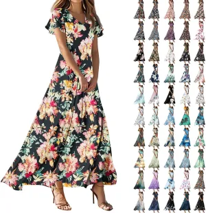 Summer Dresses for Women 2025,Elegant Chiffon Floral Boho Dresses Semi Wedding Guest Dress Vacation Floral Dress