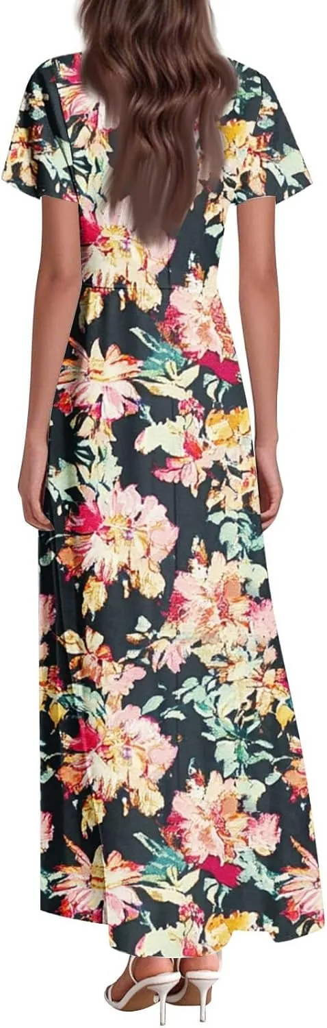 Summer Dresses for Women 2025,Elegant Chiffon Floral Boho Dresses Semi Wedding Guest Dress Vacation Floral Dress