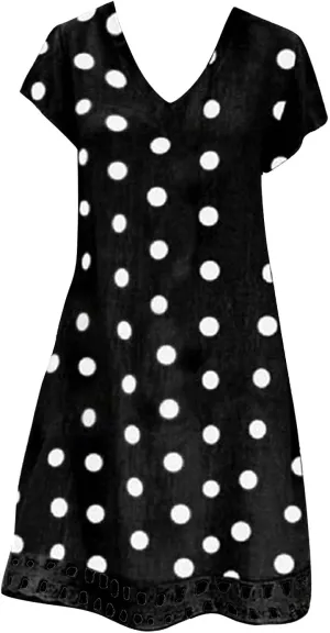 Summer Dresses for Women 2025,Women's Cotton Blend Shirt Dresses Floral Printed Embroidered Short Sleeves V-Neck Dress