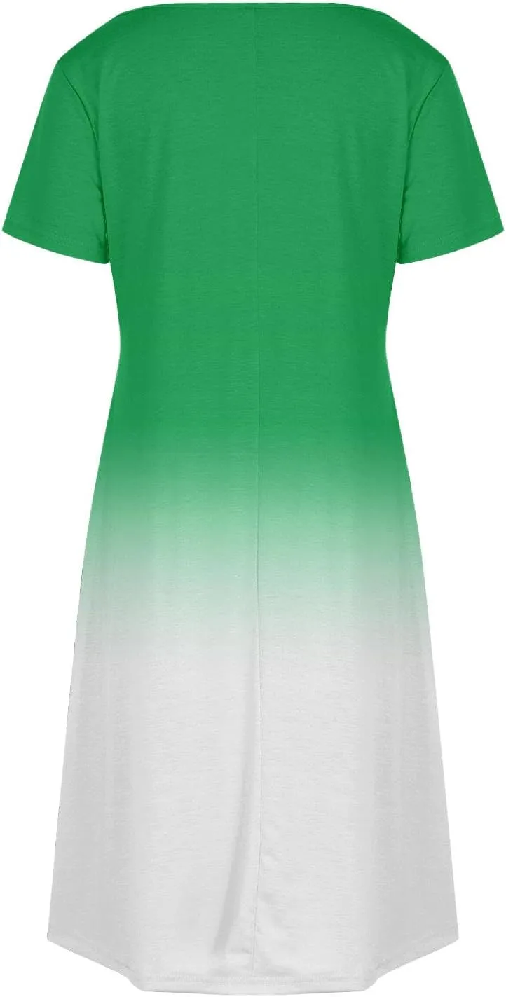 Summer Dresses for Women Casual Spring Short Dress V Neck Gradient Color Loose Shift Dress