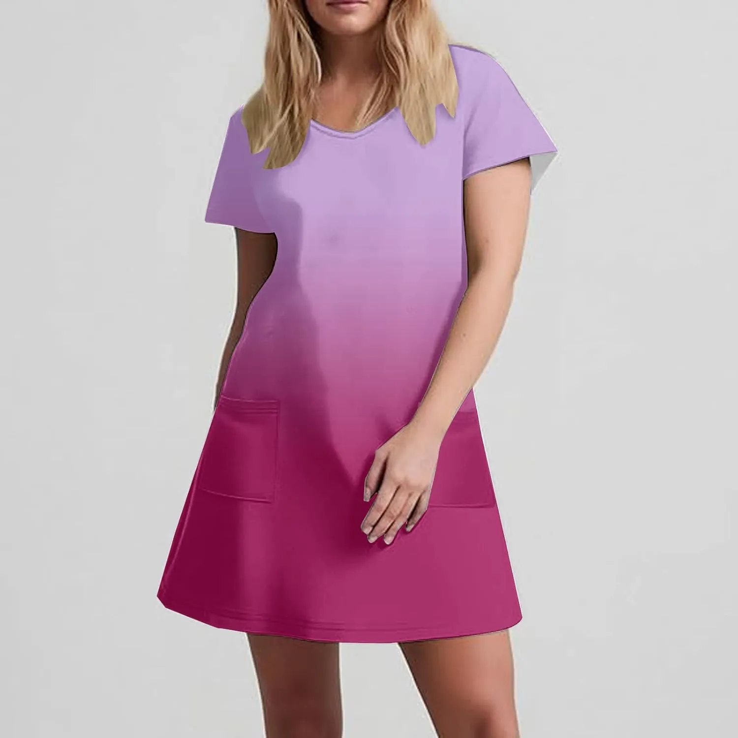 Summer Dresses for Women Casual Spring Short Dress V Neck Gradient Color Loose Shift Dress