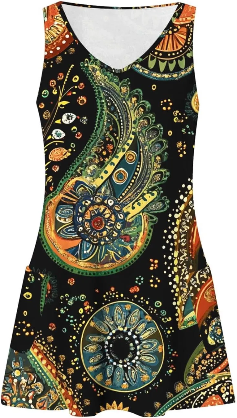 Summer Dresses for Women Sleeveless Boho Print Mini Dress Casual V Neck Beach Vacation Outfits Trendy