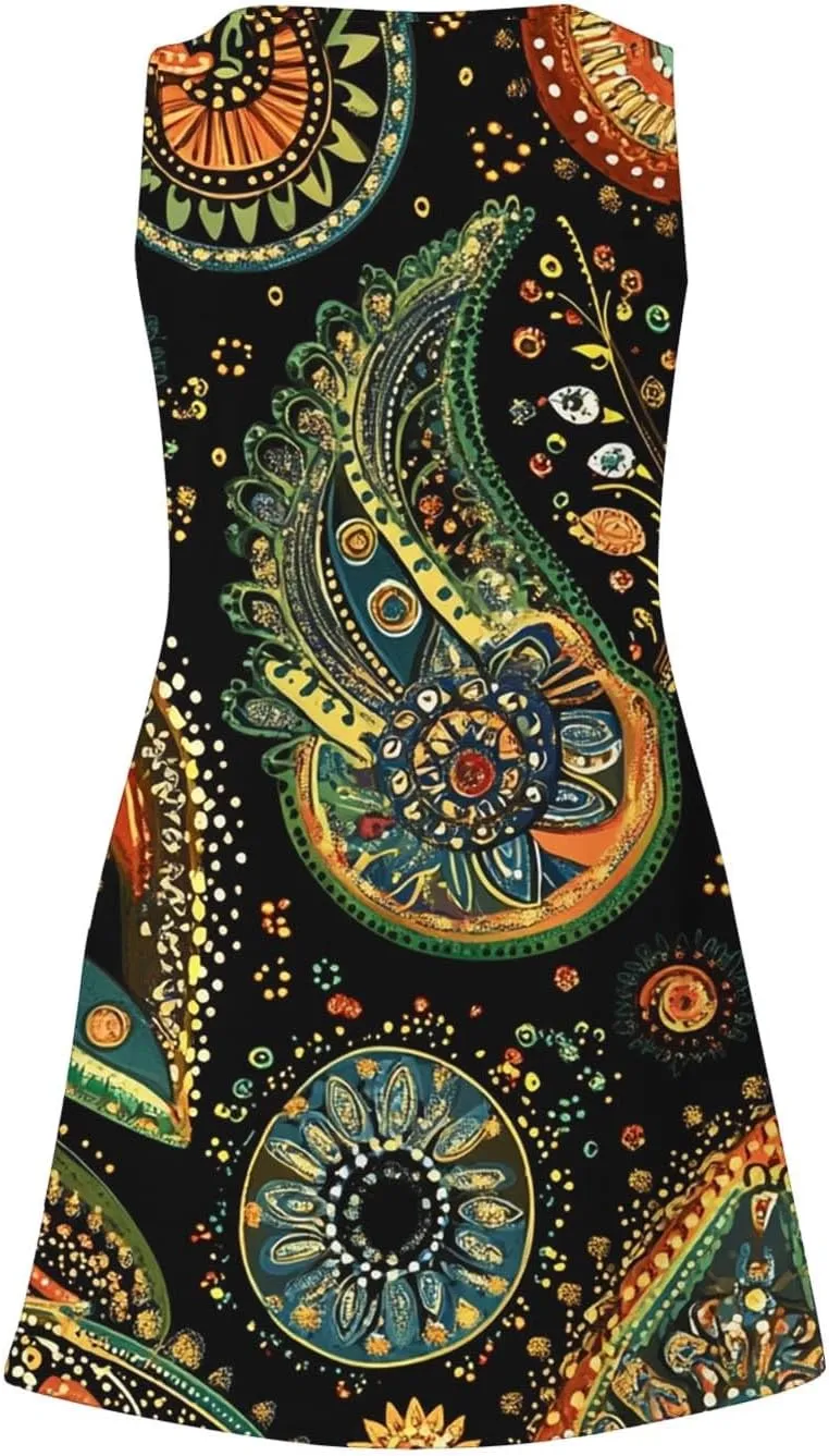 Summer Dresses for Women Sleeveless Boho Print Mini Dress Casual V Neck Beach Vacation Outfits Trendy