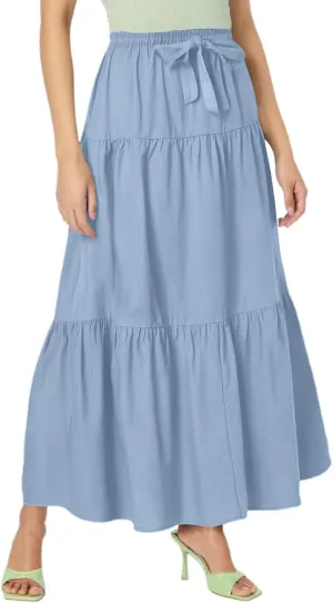 Summer Maxi Skirts for Women 2025 Tiered A Line Pleated Drawstring Long Skirt Boho Flowy Casual Vacation Skirts