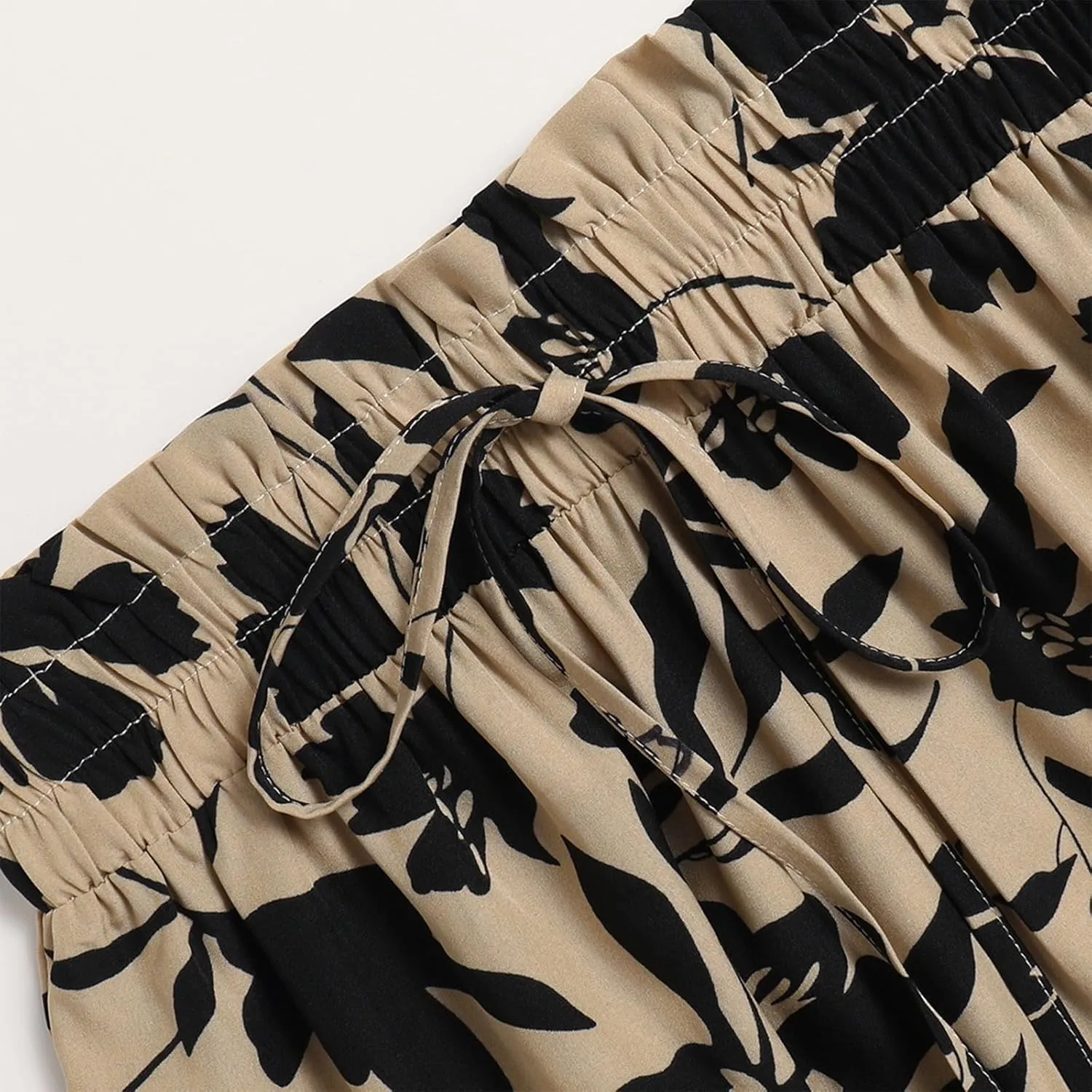 Summer Midi Skirts for Women High Elastic Waist Tie Front Floral Print Boho Beach Flowy Frilly Tiered Ruffle Skirt
