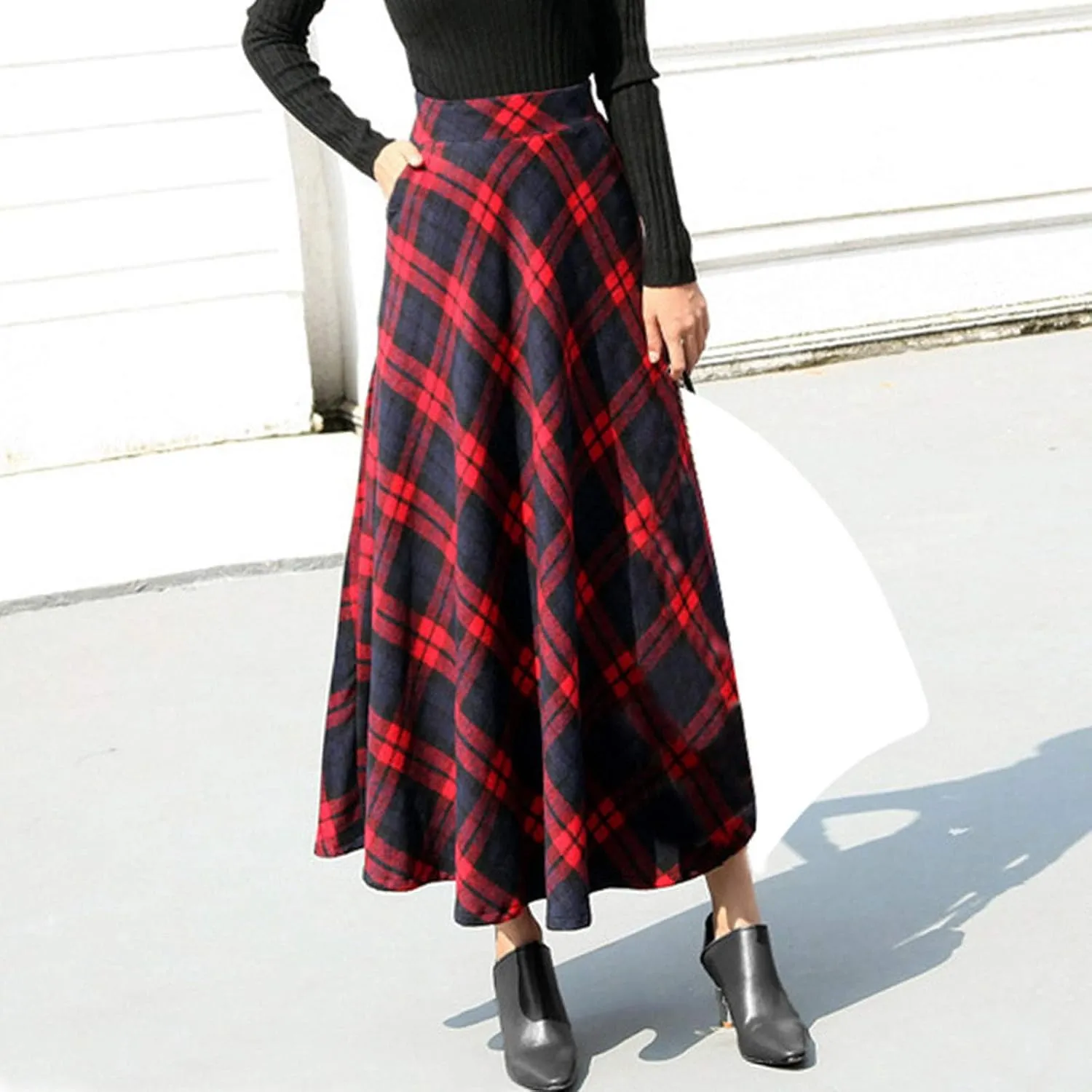 Summer Skirts for Women Long Pleated Trendy Plaid High Elastic Waisted A-Line Palazzo Skirts Casual Trendy Clothes