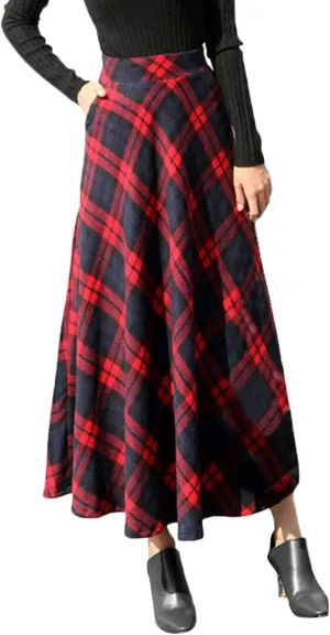 Summer Skirts for Women Long Pleated Trendy Plaid High Elastic Waisted A-Line Palazzo Skirts Casual Trendy Clothes