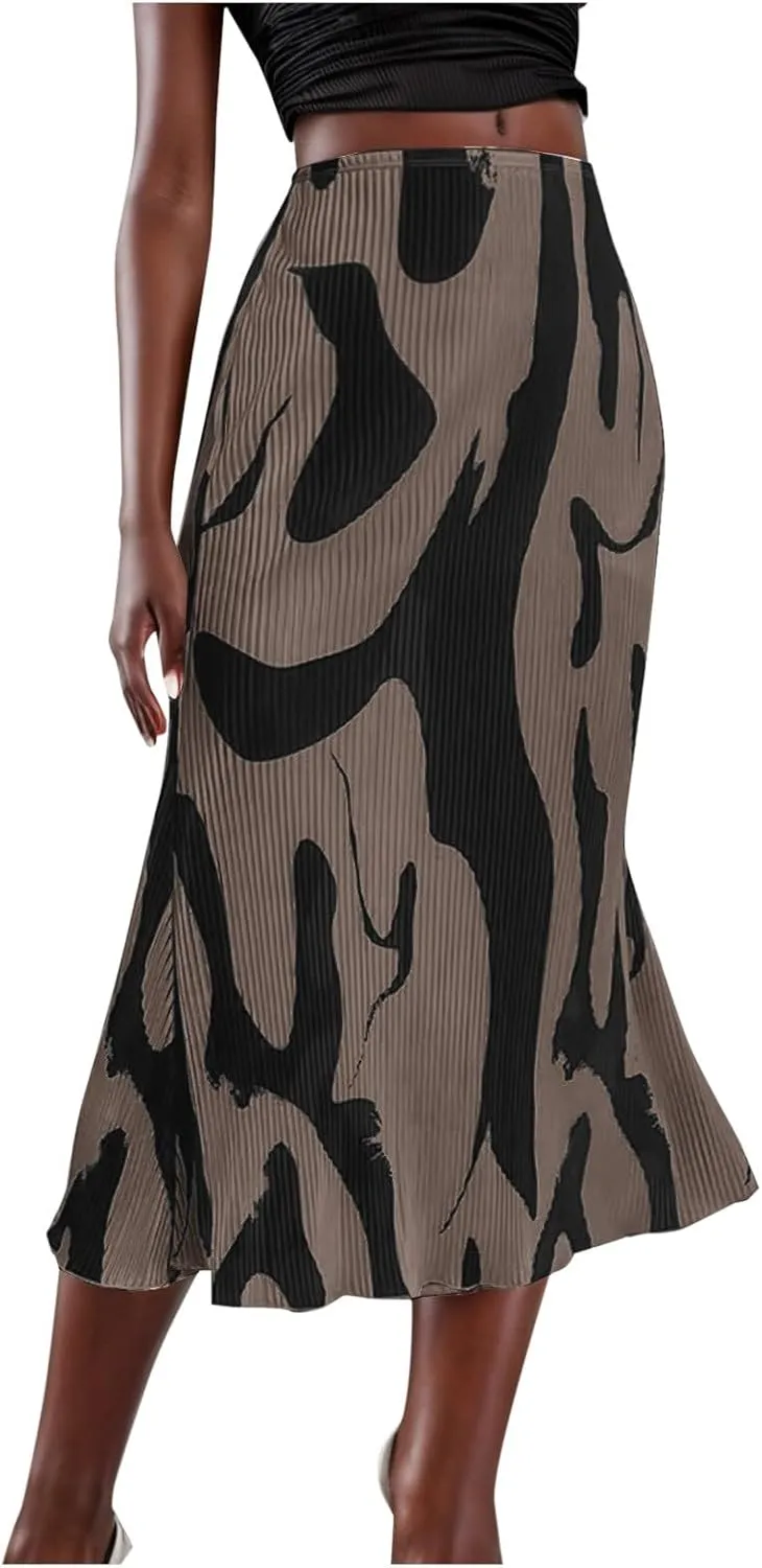 Summer Skirts for Women Midi Length Elegant High Waisted Flared Ruffle Casual Lightweight Long Skirt